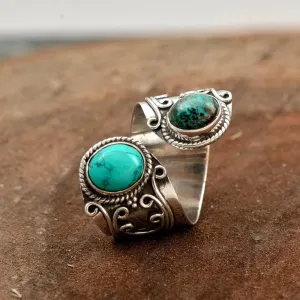 Vintage Inlaid Natural Stone Ring, Boho Jewelry, Bohemian Fashion Ring