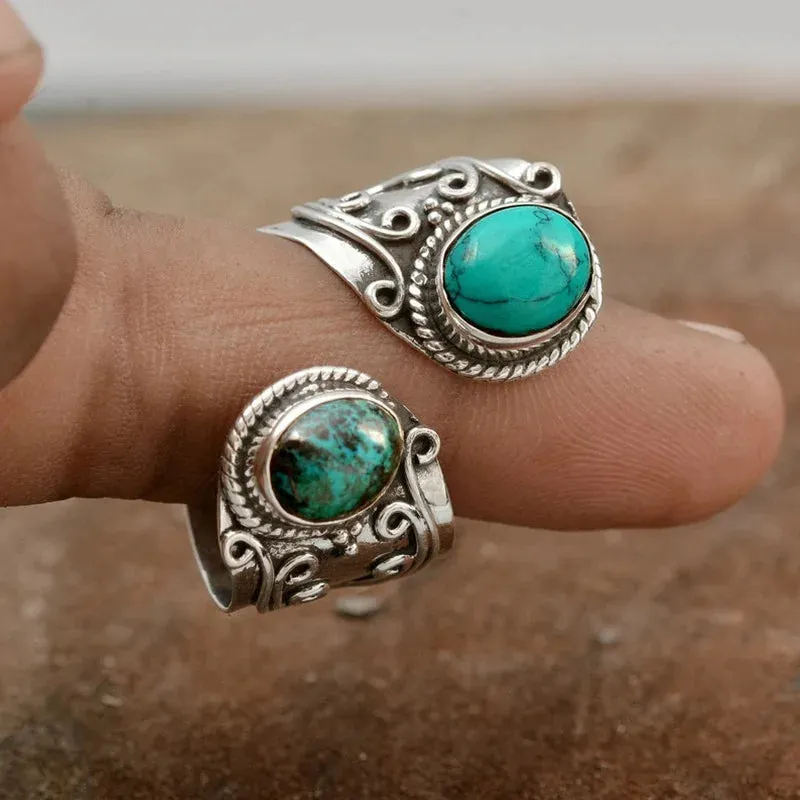 Vintage Inlaid Natural Stone Ring, Boho Jewelry, Bohemian Fashion Ring