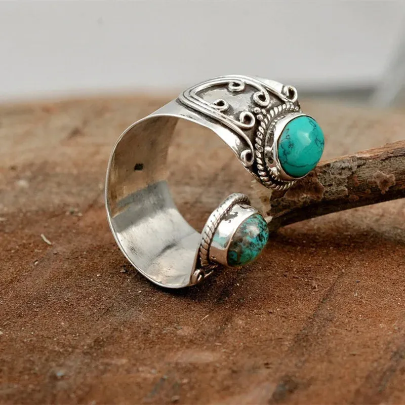 Vintage Inlaid Natural Stone Ring, Boho Jewelry, Bohemian Fashion Ring