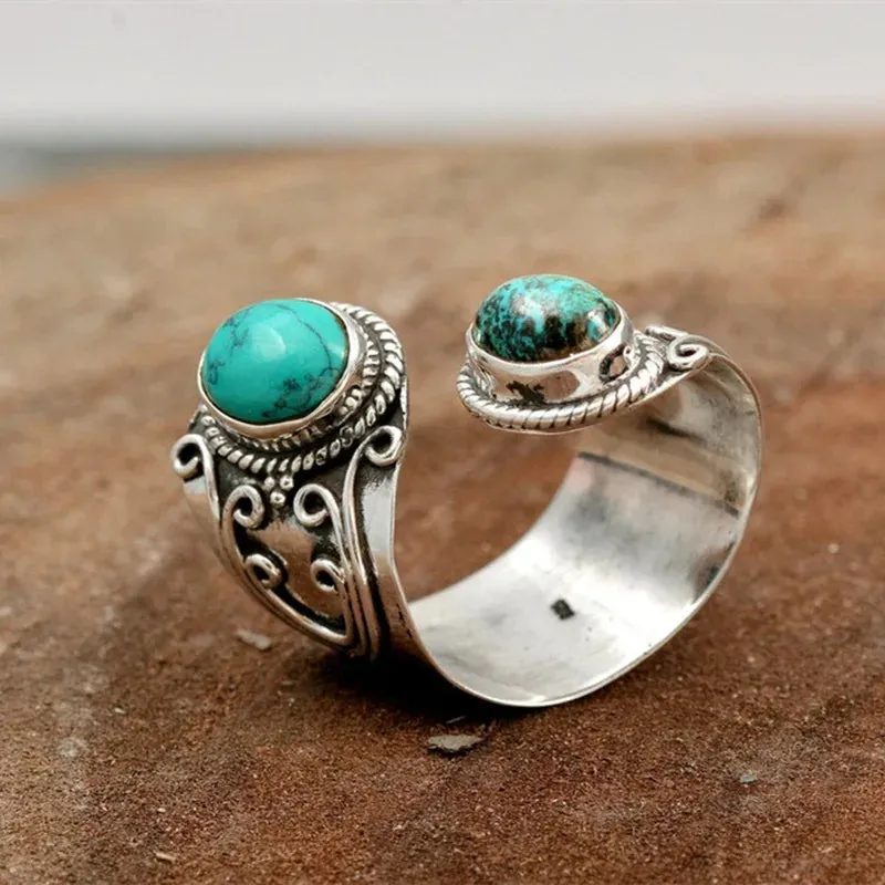 Vintage Inlaid Natural Stone Ring, Boho Jewelry, Bohemian Fashion Ring