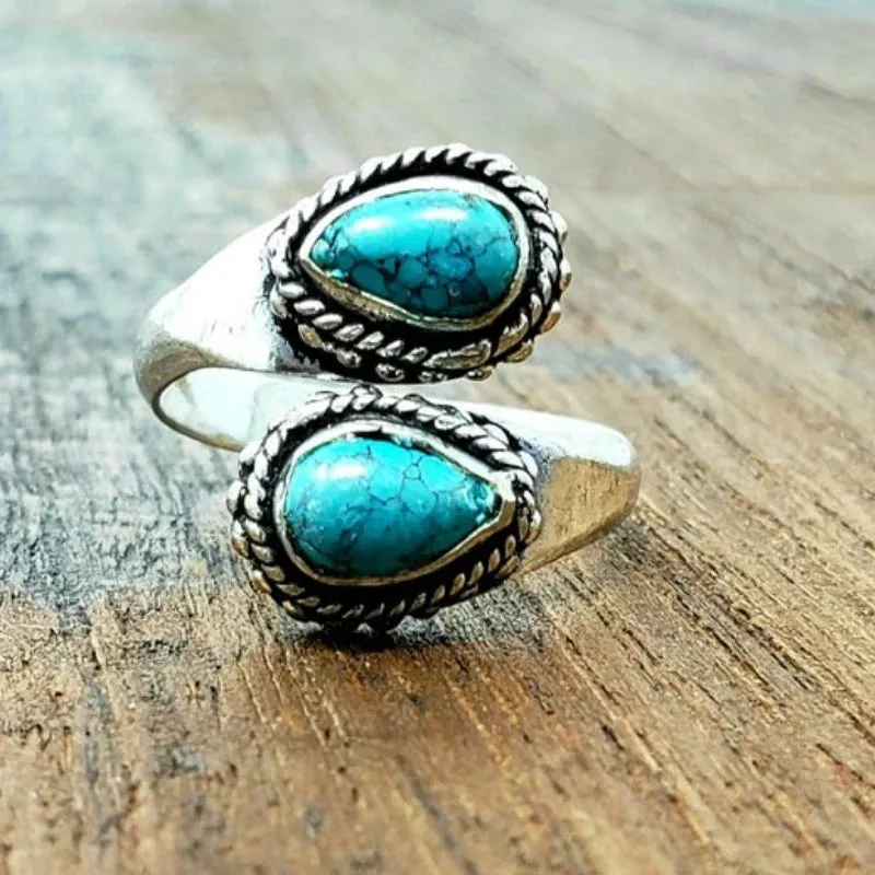 Vintage Inlaid Natural Stone Ring, Boho Jewelry, Bohemian Fashion Ring