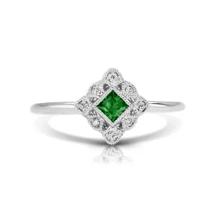 Vintage Inspired 0.15 ct. Natural Princess Cut Emerald Ring
