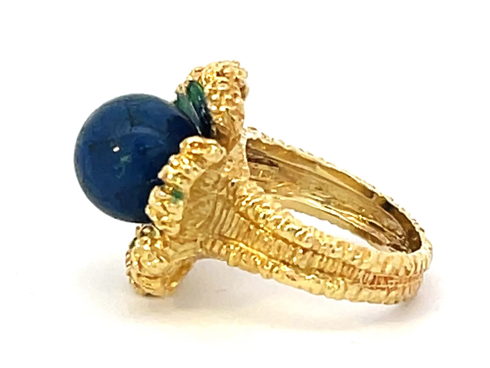 Vintage Lapis Lazuli Enamel Flower Ring 18k Yellow Gold