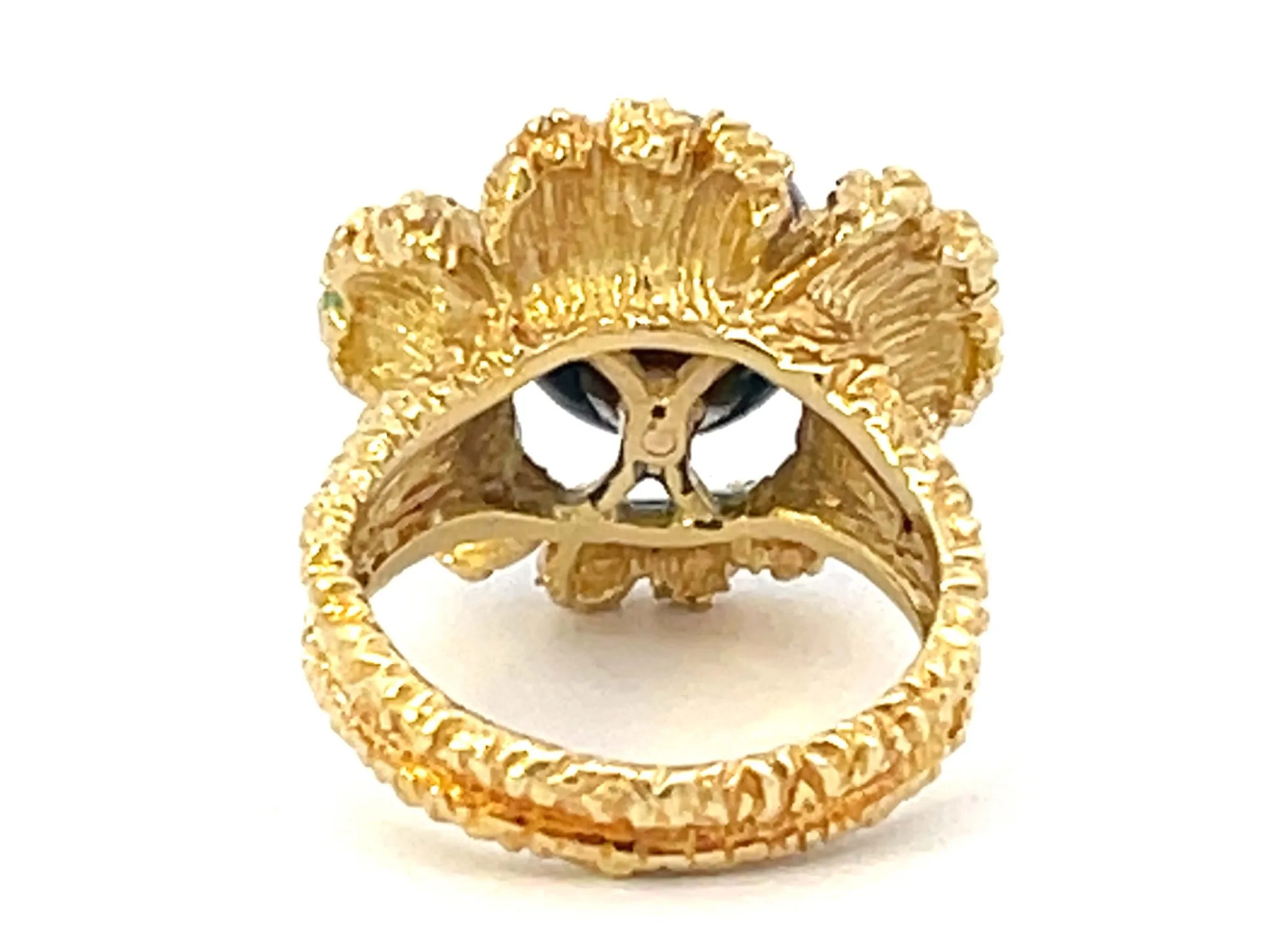 Vintage Lapis Lazuli Enamel Flower Ring 18k Yellow Gold
