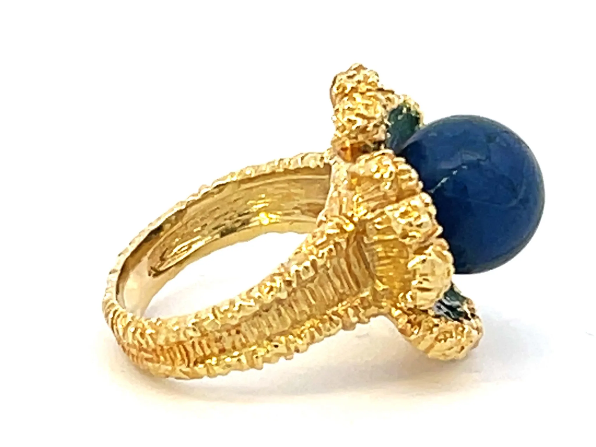 Vintage Lapis Lazuli Enamel Flower Ring 18k Yellow Gold