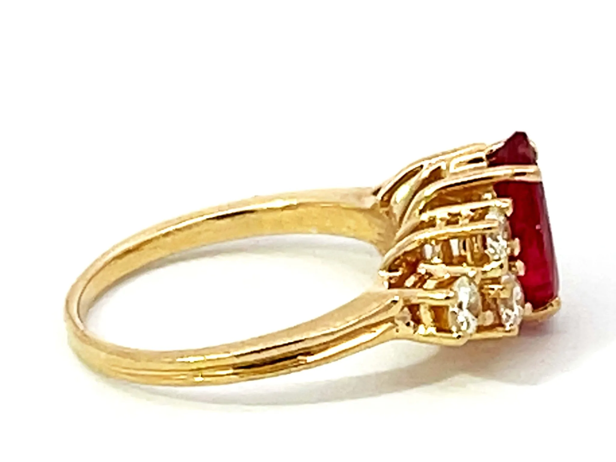 Vintage Marquise Ruby and Diamond Band Ring in 14k Yellow Gold