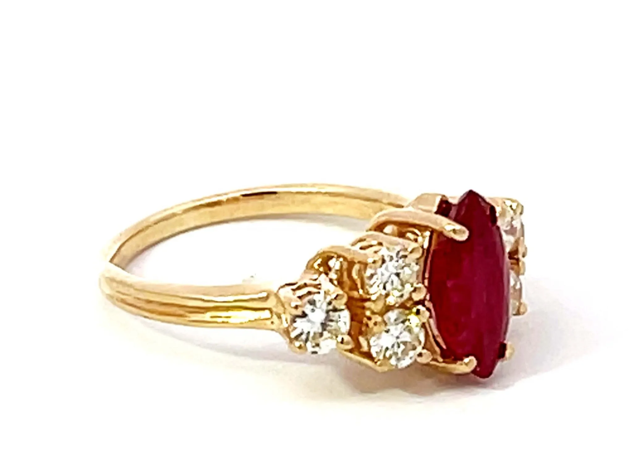 Vintage Marquise Ruby and Diamond Band Ring in 14k Yellow Gold