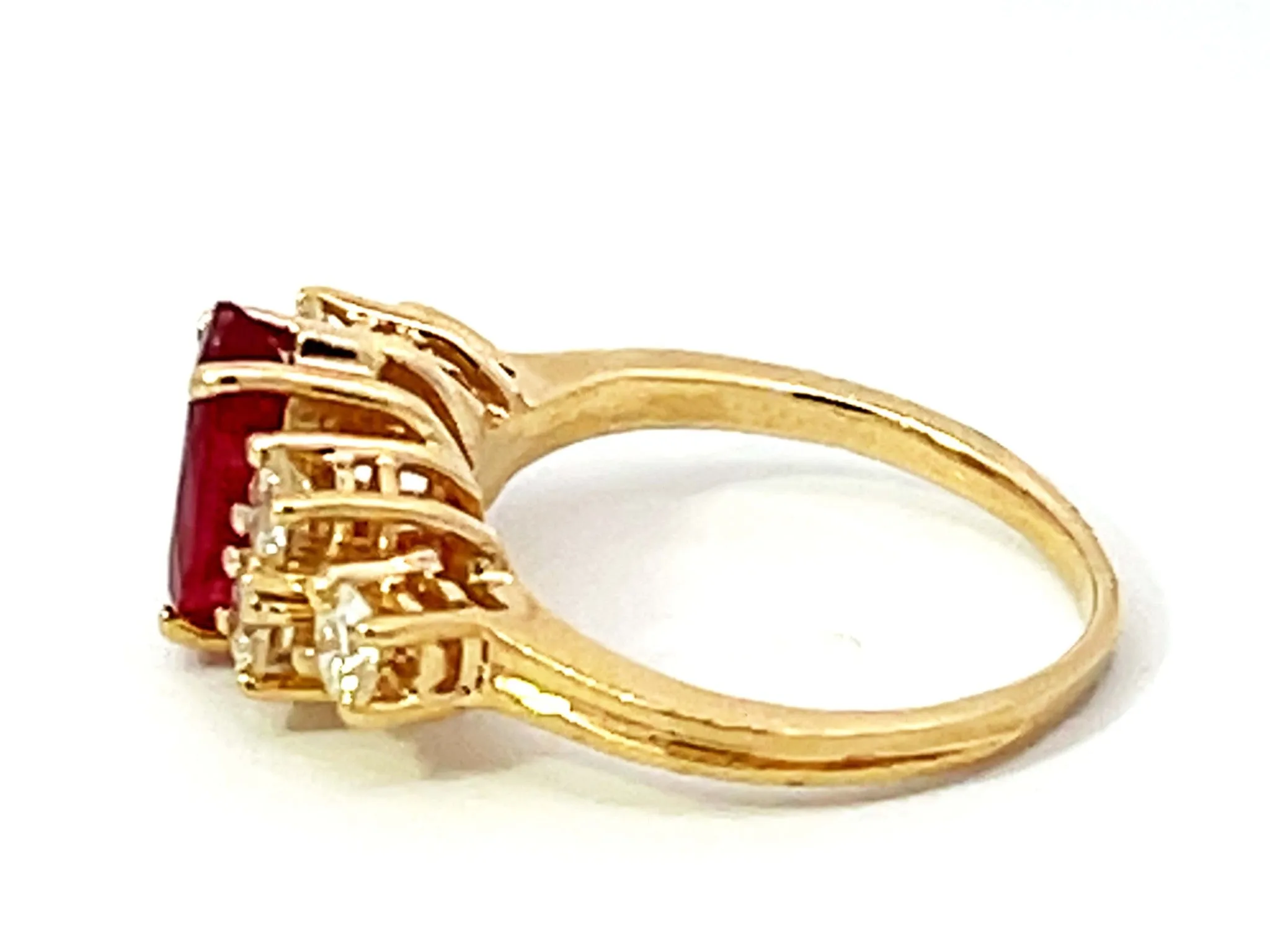 Vintage Marquise Ruby and Diamond Band Ring in 14k Yellow Gold