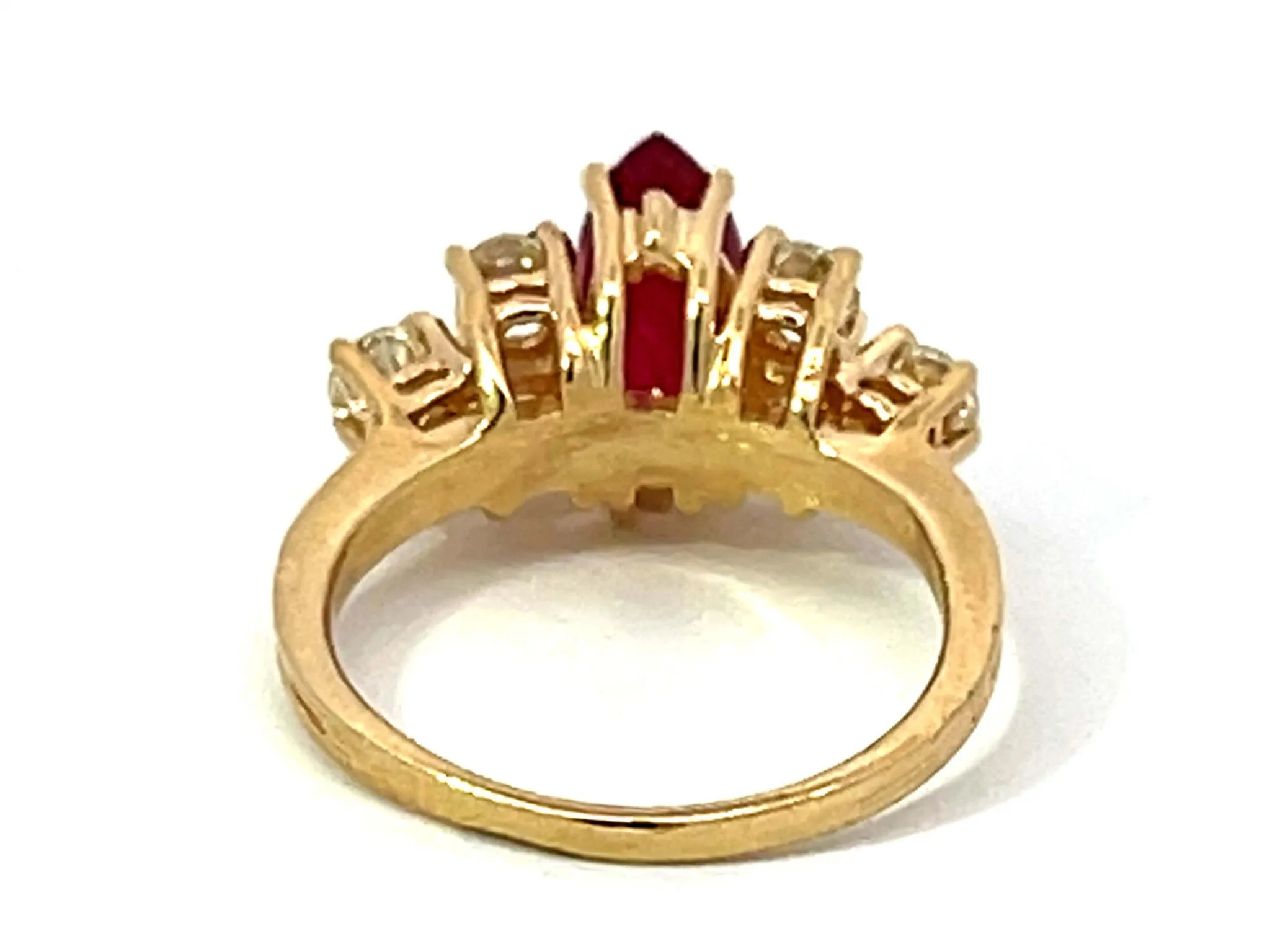 Vintage Marquise Ruby and Diamond Band Ring in 14k Yellow Gold