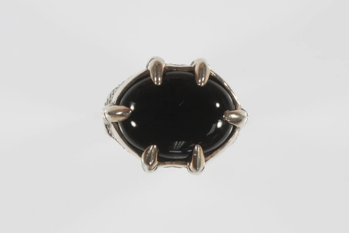 Vintage Onyx Eagle Claw Sterling Silver Ring SZ 13.50