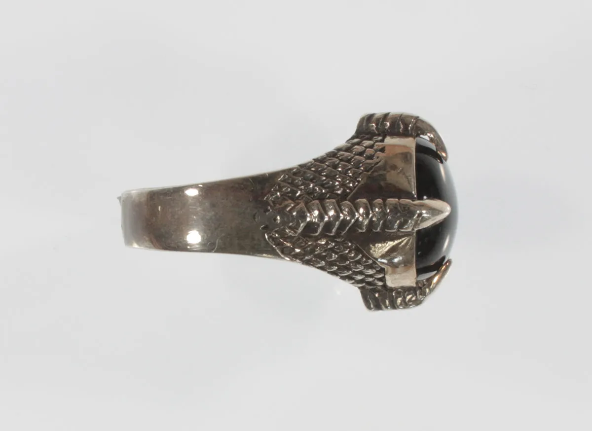 Vintage Onyx Eagle Claw Sterling Silver Ring SZ 13.50