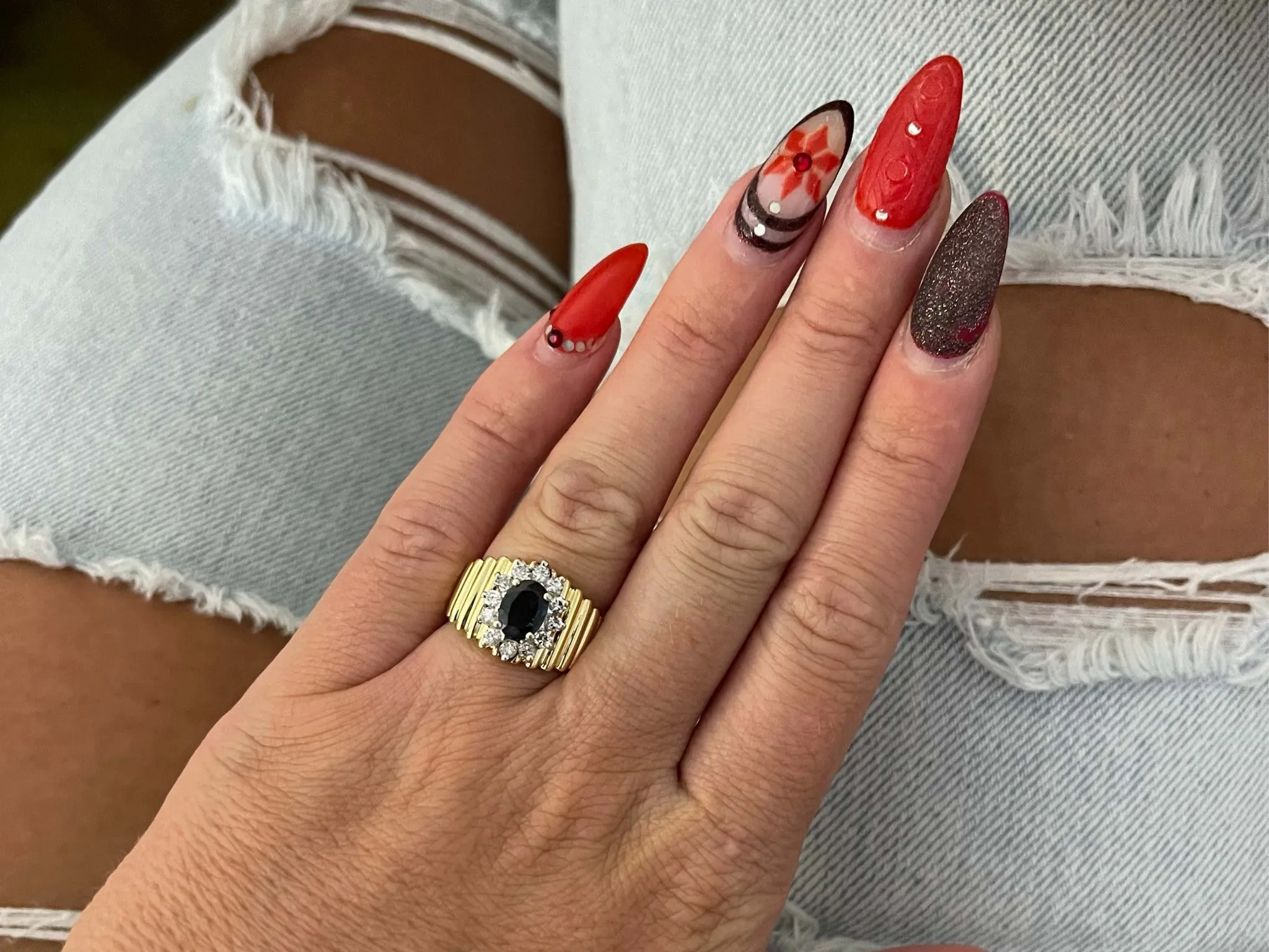 Vintage Oval Blue Sapphire and Diamond Ring in 14k Yellow Gold