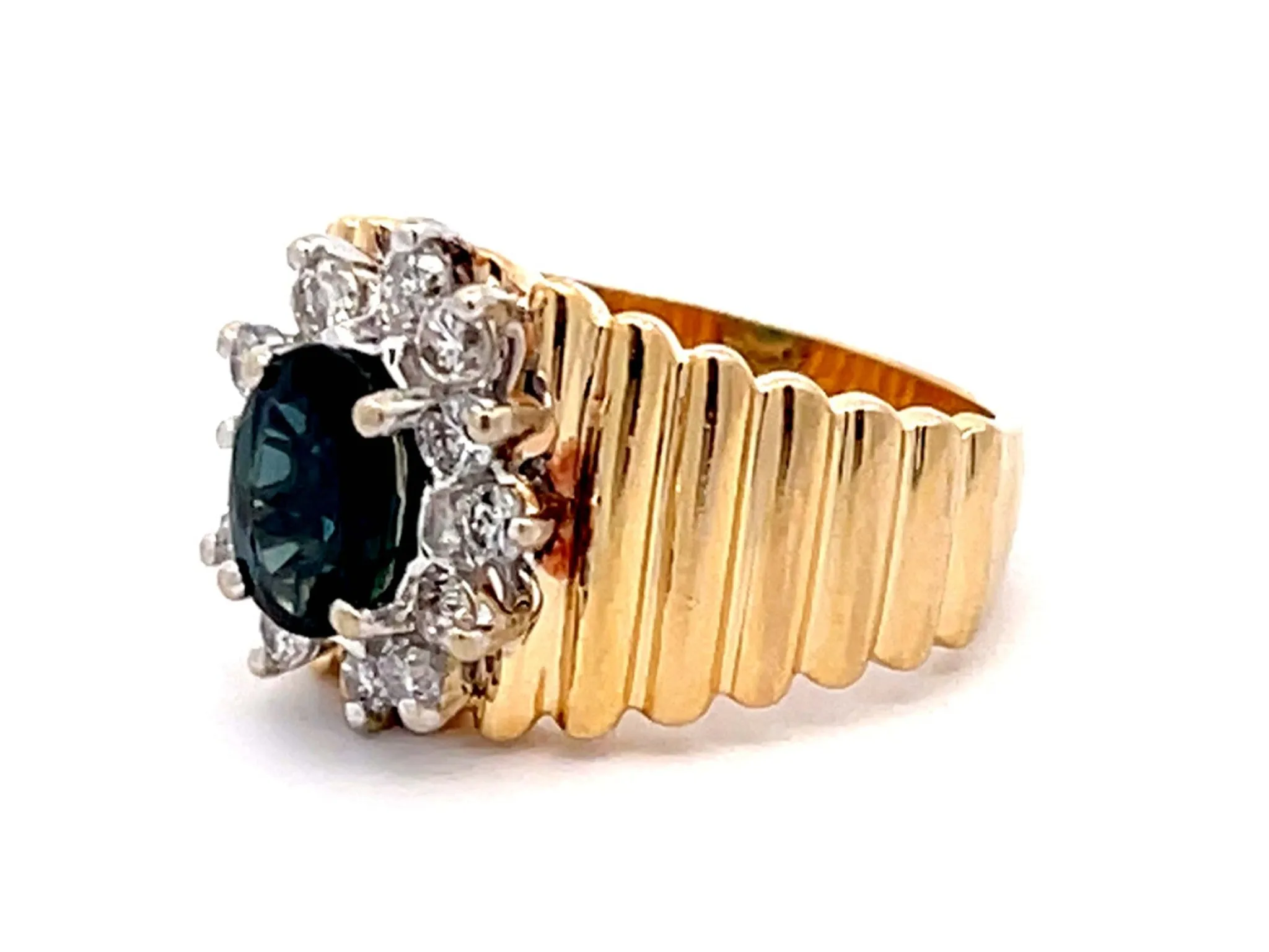 Vintage Oval Blue Sapphire and Diamond Ring in 14k Yellow Gold