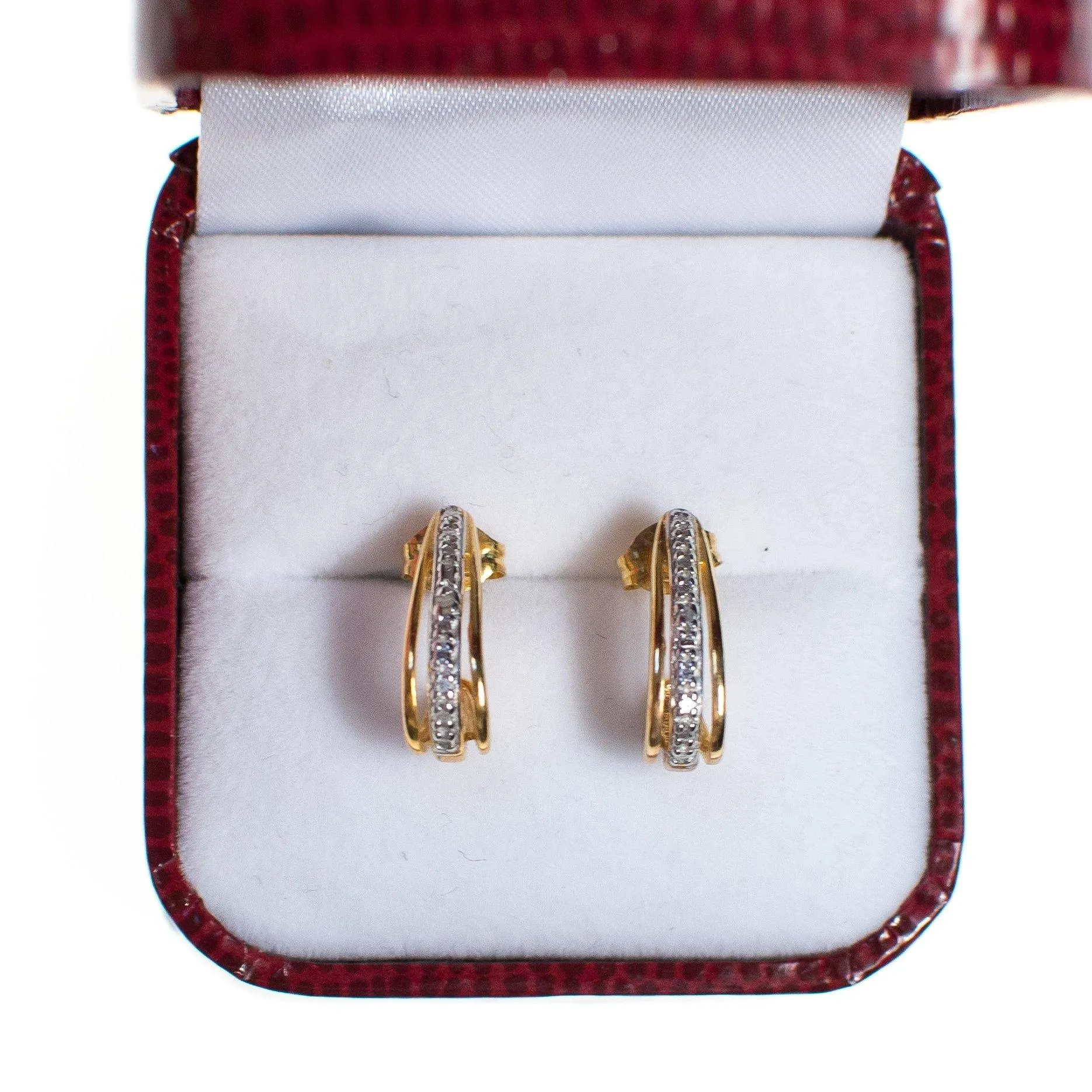 Vintage Pave Diamond and 18kt Gold over Sterling Silver Small Half Hoop Pierced Earrings Earrings