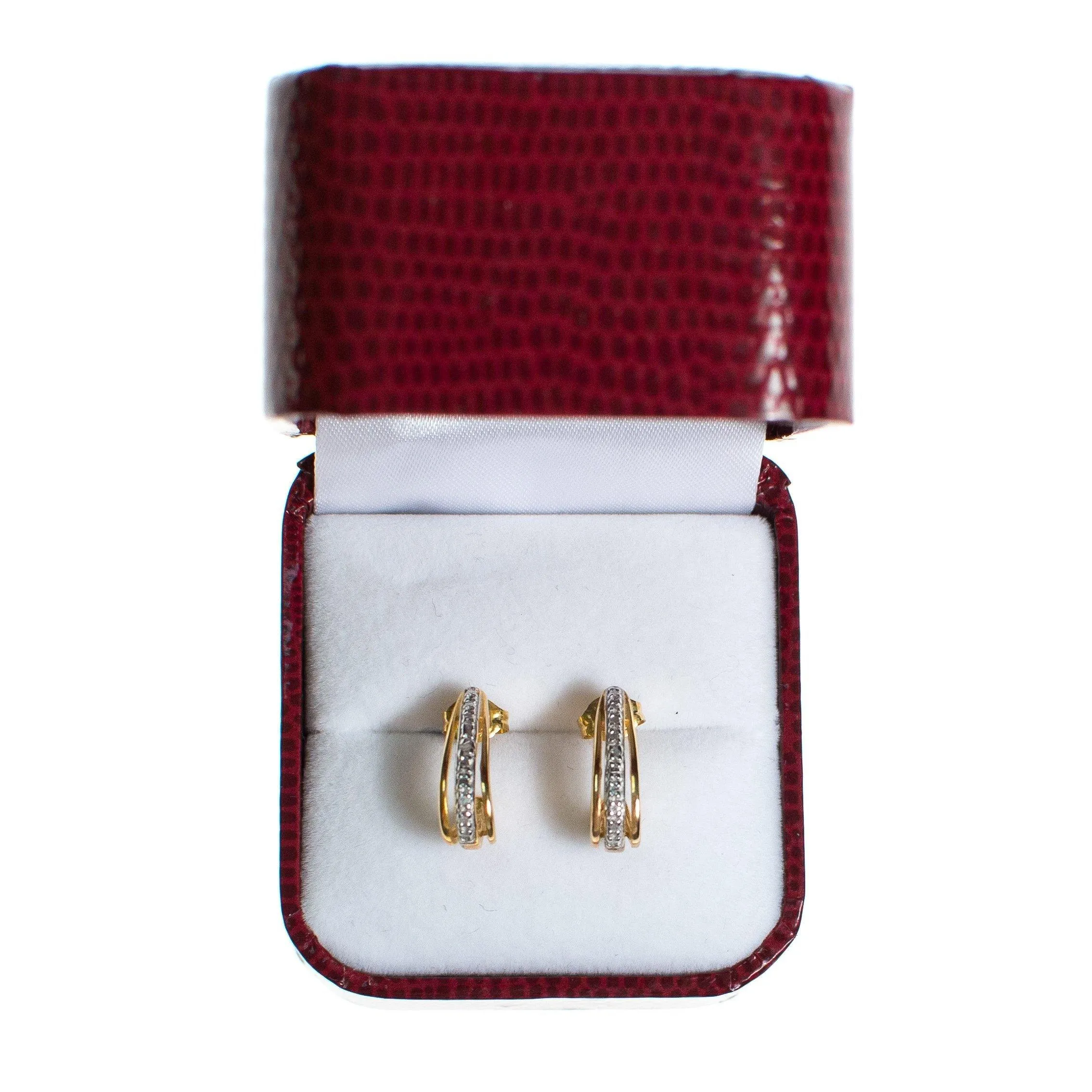 Vintage Pave Diamond and 18kt Gold over Sterling Silver Small Half Hoop Pierced Earrings Earrings