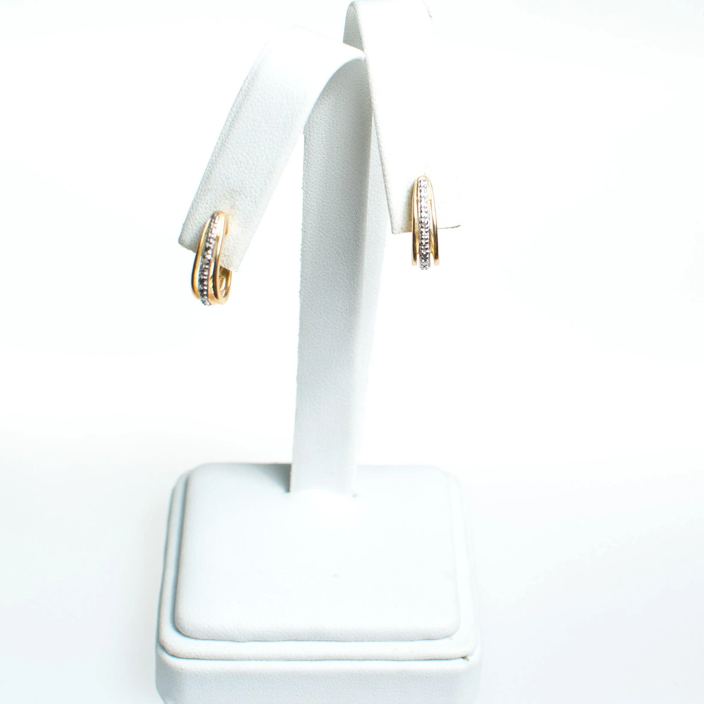 Vintage Pave Diamond and 18kt Gold over Sterling Silver Small Half Hoop Pierced Earrings Earrings