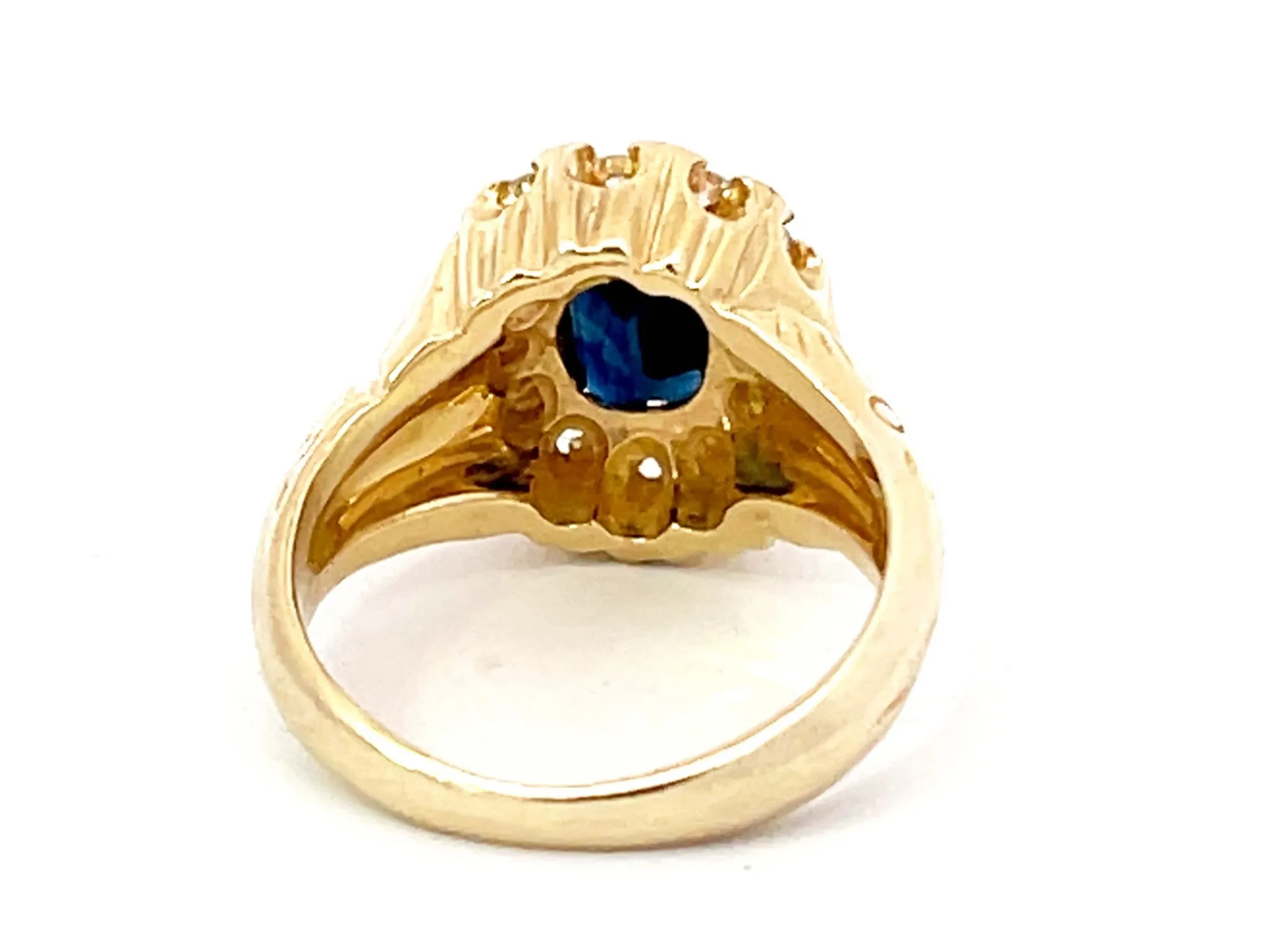Vintage Sapphire and Diamond Halo Ring in 14k Yellow Gold