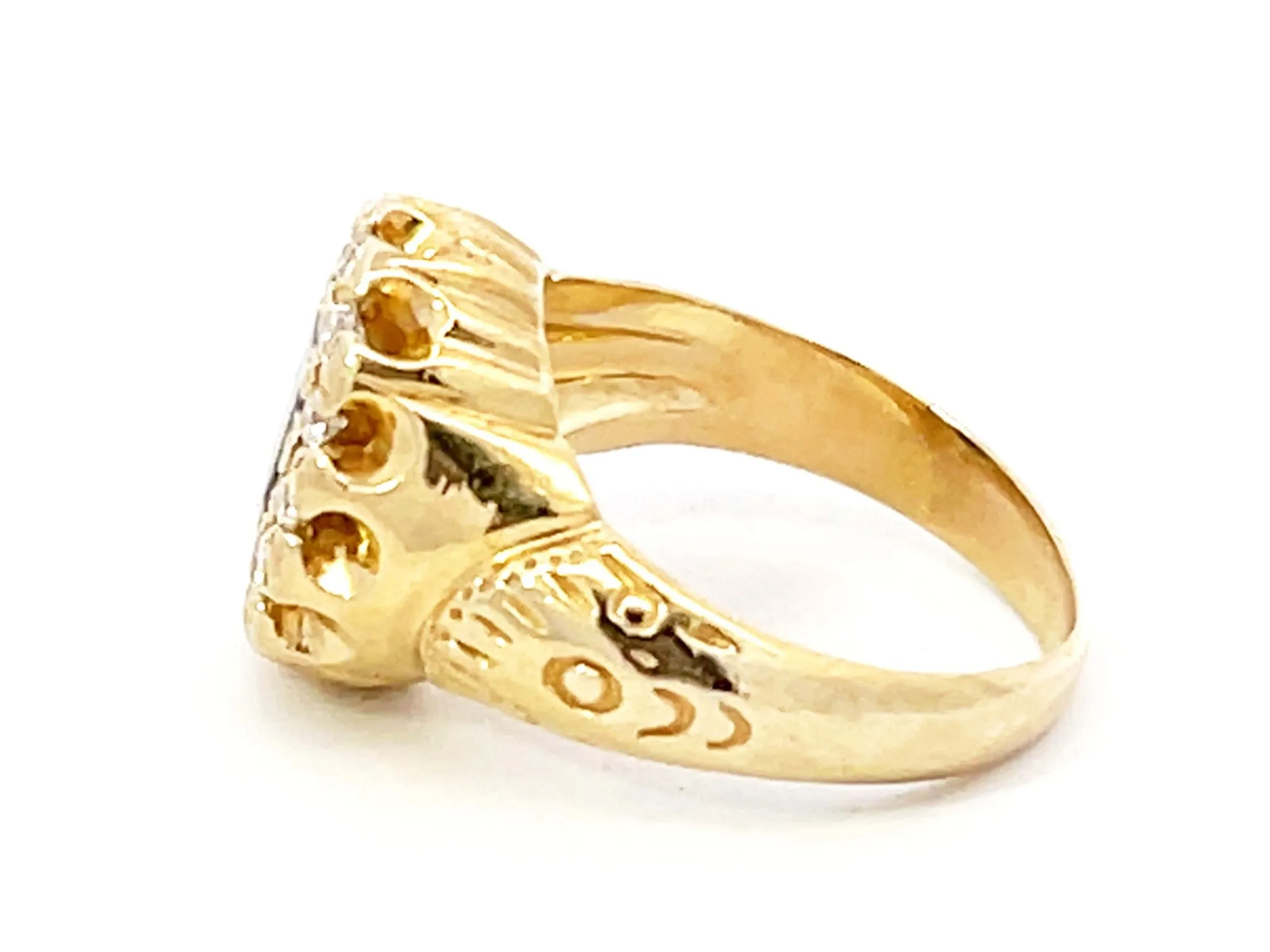 Vintage Sapphire and Diamond Halo Ring in 14k Yellow Gold