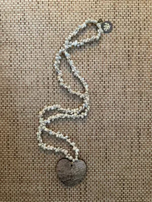 Vintage Seashell and Coconut Heart Charm Long Necklace