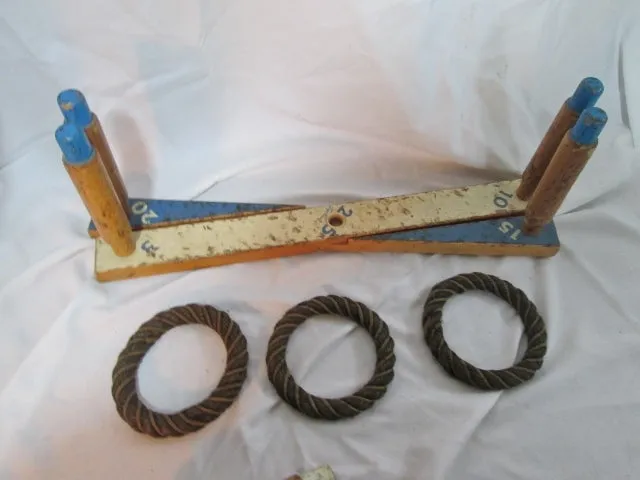 Vintage SPORTCRAFT RING TOSS Game Set Wood Rope Hoop Outdoor COMPLETE