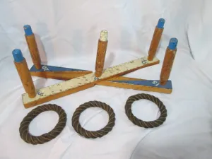 Vintage SPORTCRAFT RING TOSS Game Set Wood Rope Hoop Outdoor COMPLETE