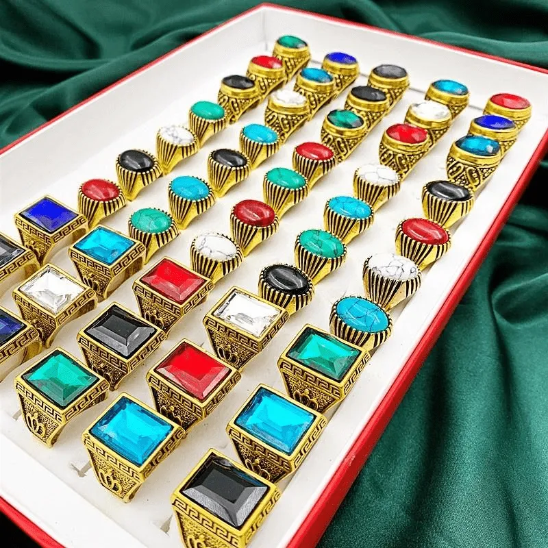 Vintage Stone Glass Rings Men Jewelry Accessories Party Gift