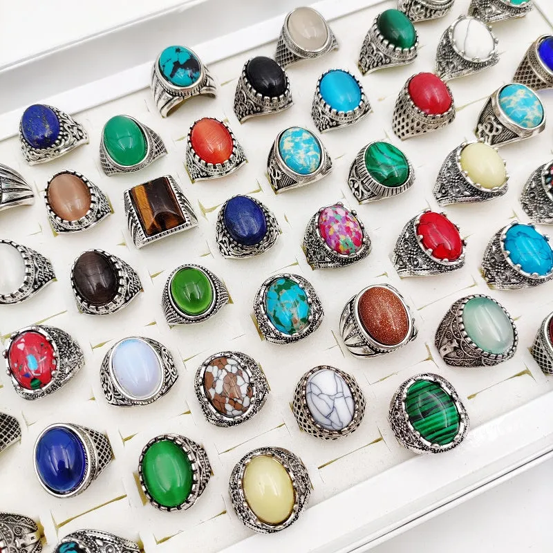 Vintage Stone Glass Rings Men Jewelry Accessories Party Gift