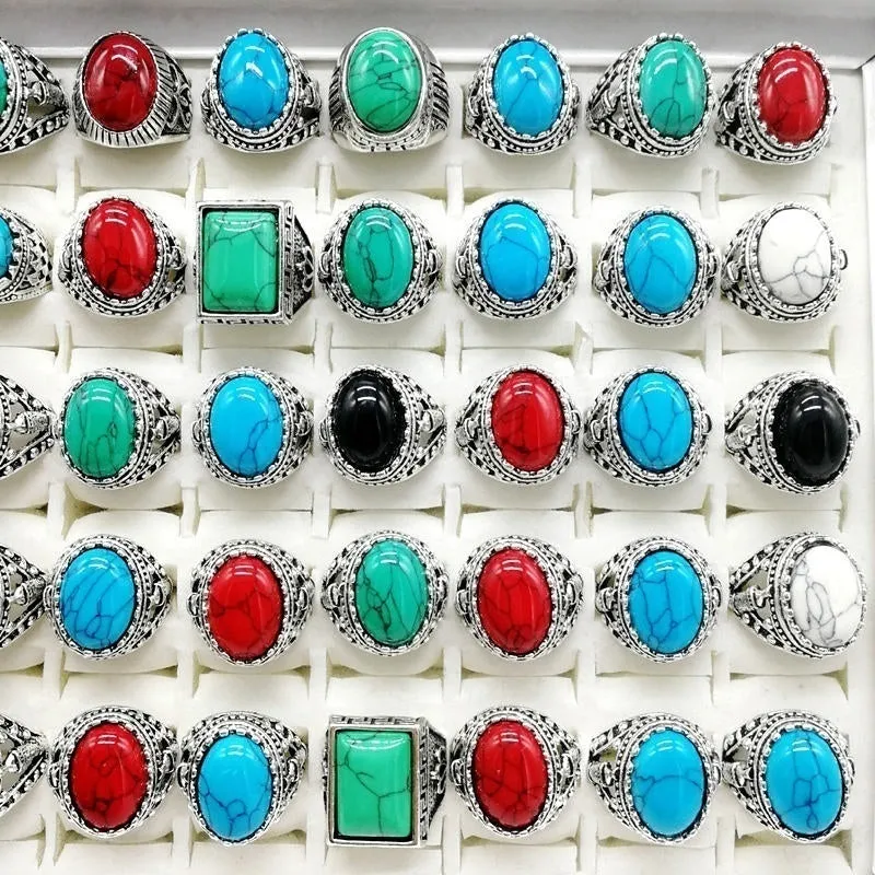 Vintage Stone Glass Rings Men Jewelry Accessories Party Gift