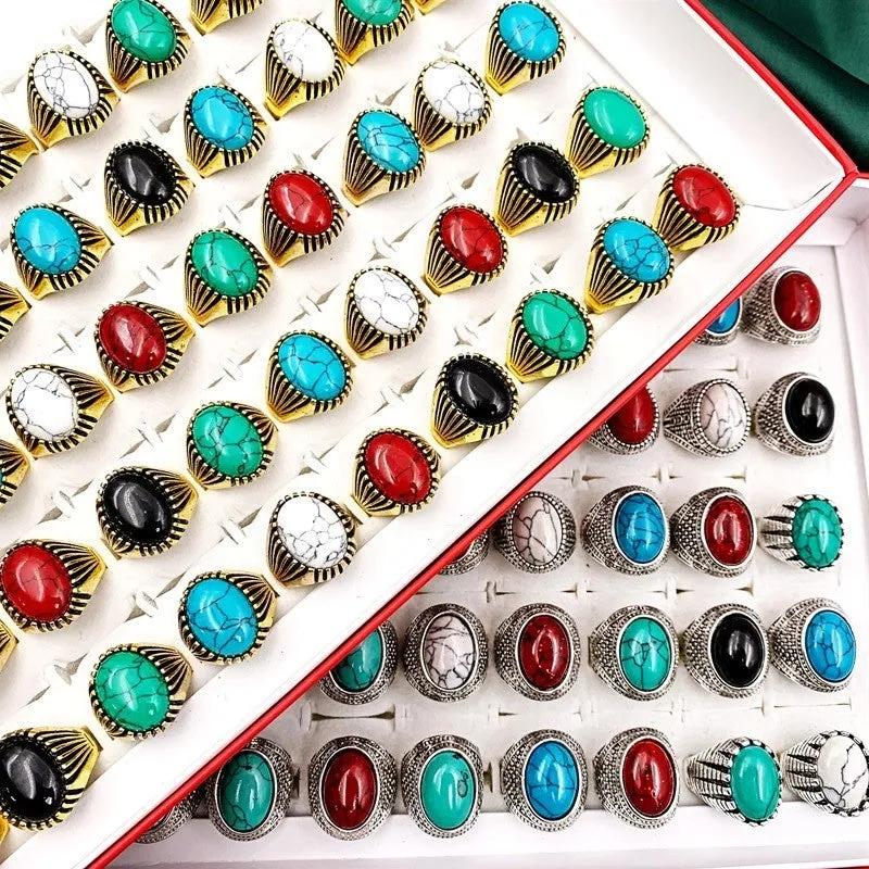Vintage Stone Glass Rings Men Jewelry Accessories Party Gift