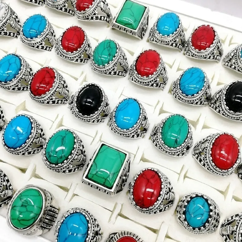 Vintage Stone Glass Rings Men Jewelry Accessories Party Gift