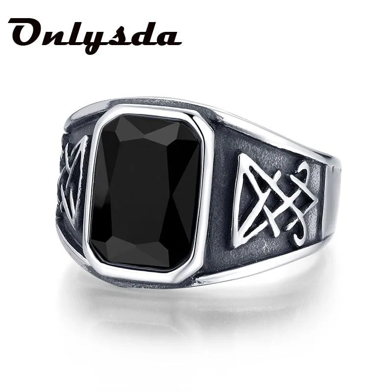 Vintage Stone Ring With Lucifer Satan Signet