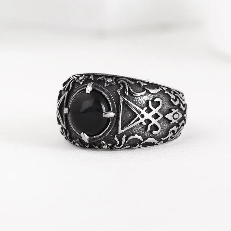 Vintage Stone Ring With Lucifer Satan Signet