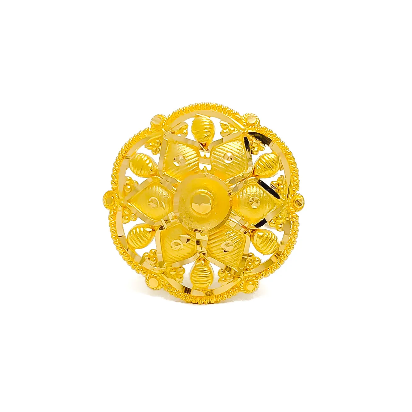 Vintage Striped Flower 22K Gold Ring