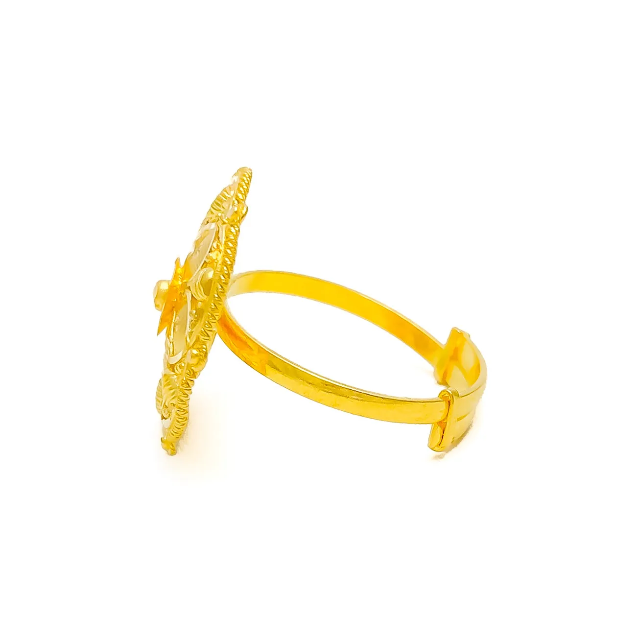 Vintage Striped Flower 22K Gold Ring