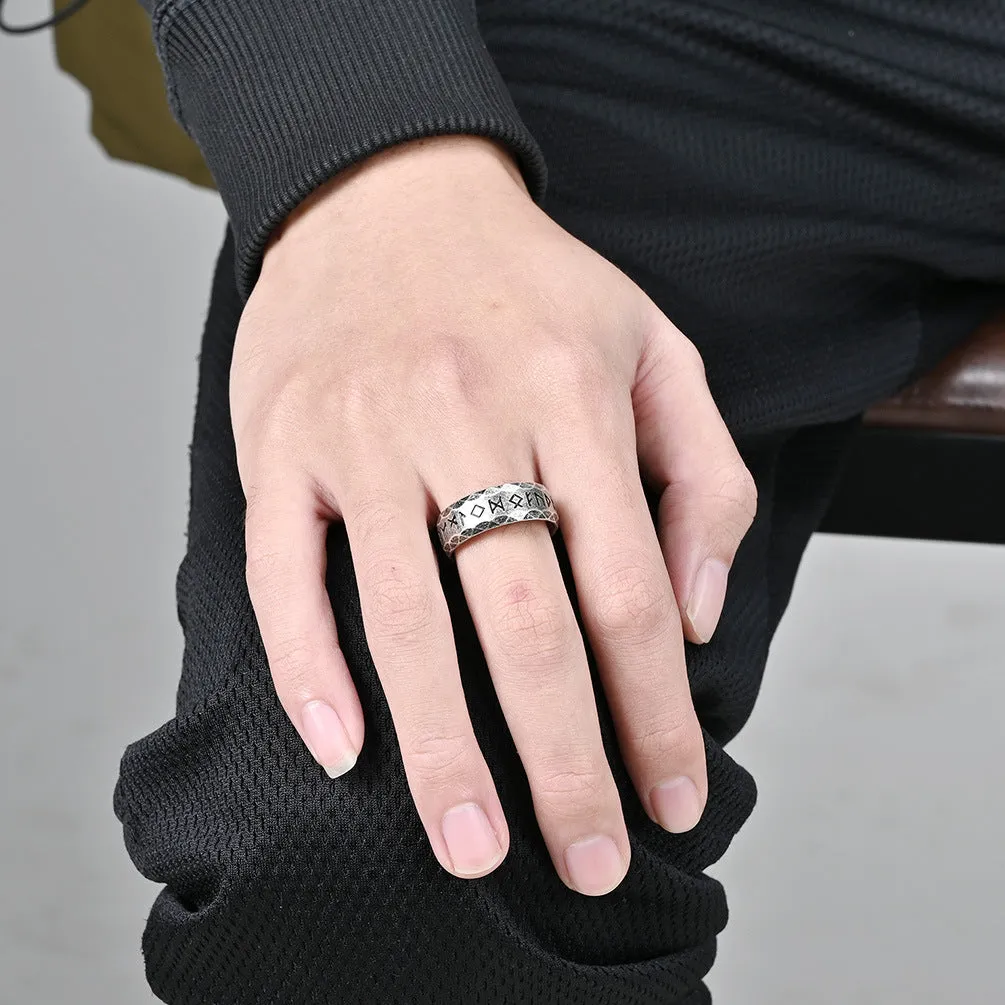 Vintage Viking Text Rune Rune Titanium Steel Ring