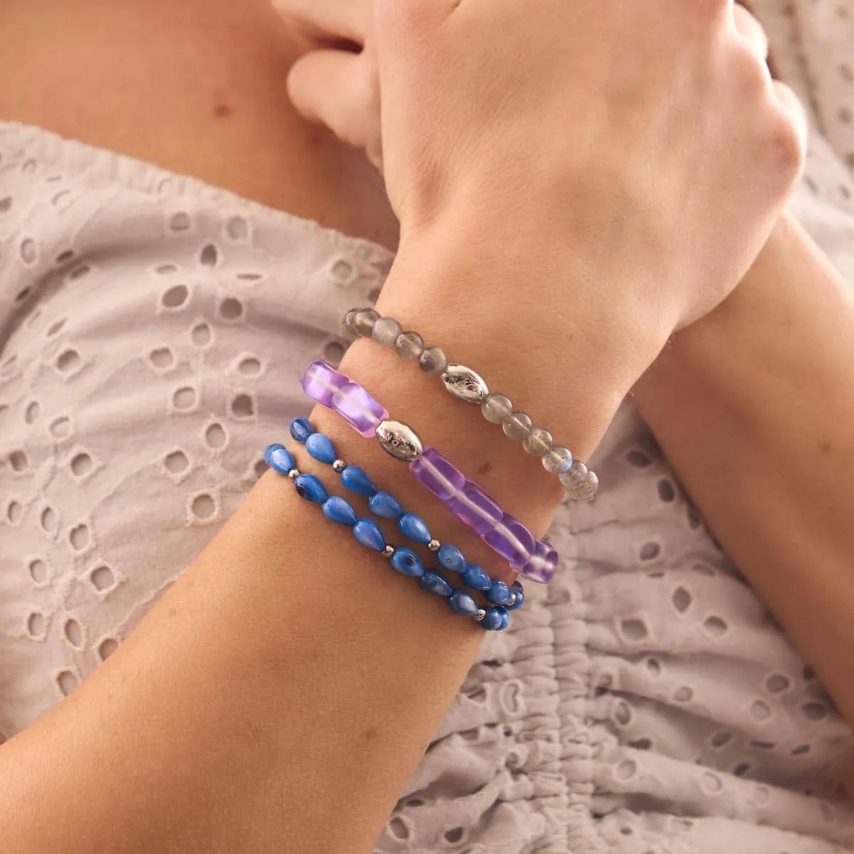 Violet | .925 Sterling Silver | Mermaid Glass Pebble Bracelet