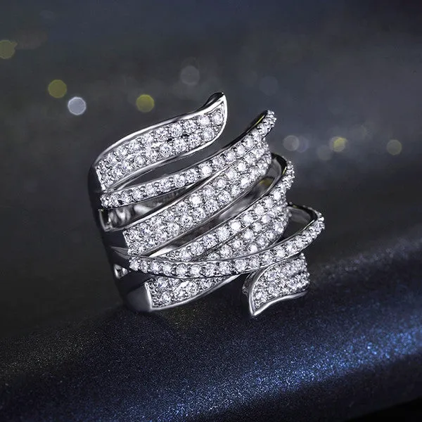 Vivid Ring Unique Shaped White Gold Plated CZ Full Paved Cocktail Rings for Womens Fashion jewellery Party Rings