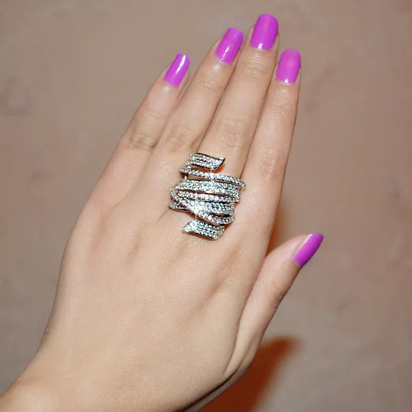 Vivid Ring Unique Shaped White Gold Plated CZ Full Paved Cocktail Rings for Womens Fashion jewellery Party Rings