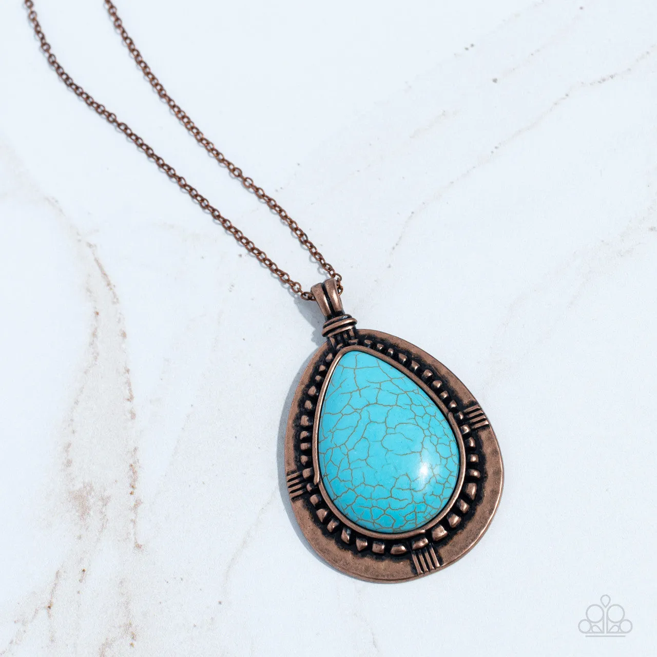 Western Wilderness - Copper - Turquoise Teardrop Stone Paparazzi Short Necklace