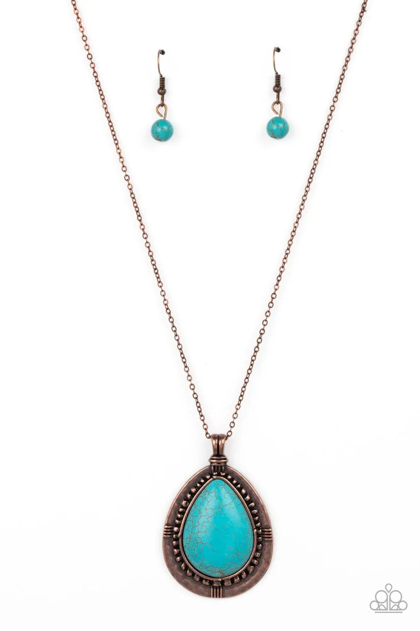 Western Wilderness - Copper - Turquoise Teardrop Stone Paparazzi Short Necklace