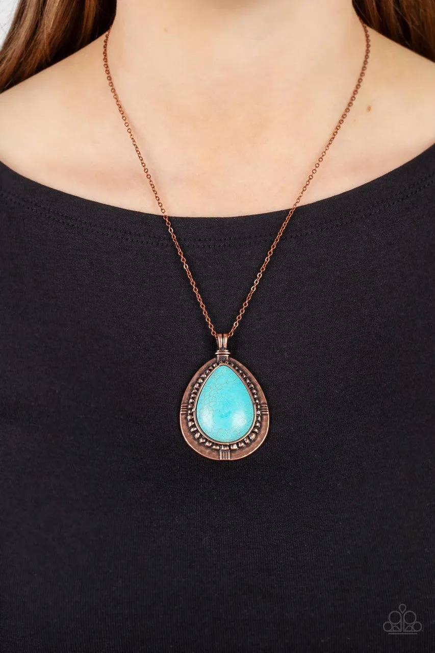 Western Wilderness - Copper - Turquoise Teardrop Stone Paparazzi Short Necklace