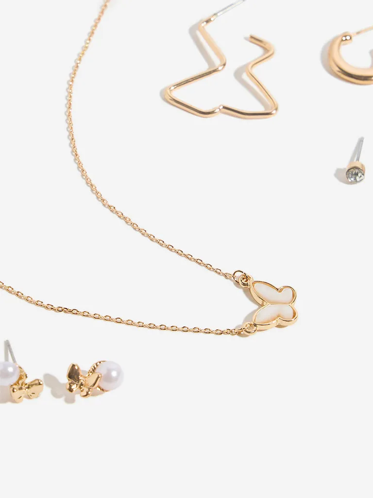 Westside Accessories Gold Butterfly Charm Necklace and Earrings Set