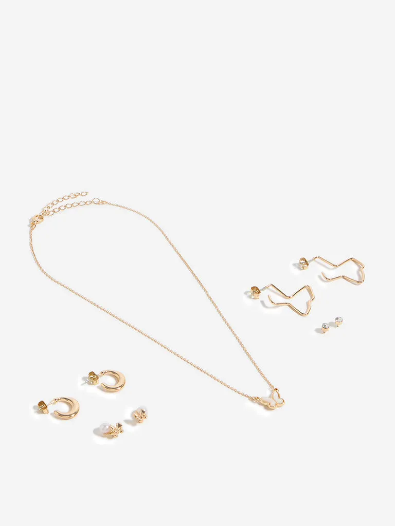 Westside Accessories Gold Butterfly Charm Necklace and Earrings Set