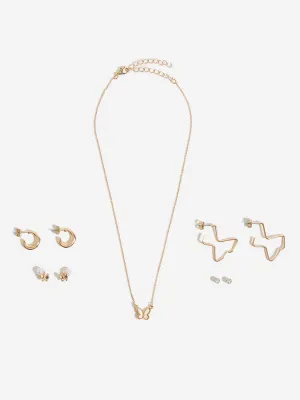 Westside Accessories Gold Butterfly Charm Necklace and Earrings Set