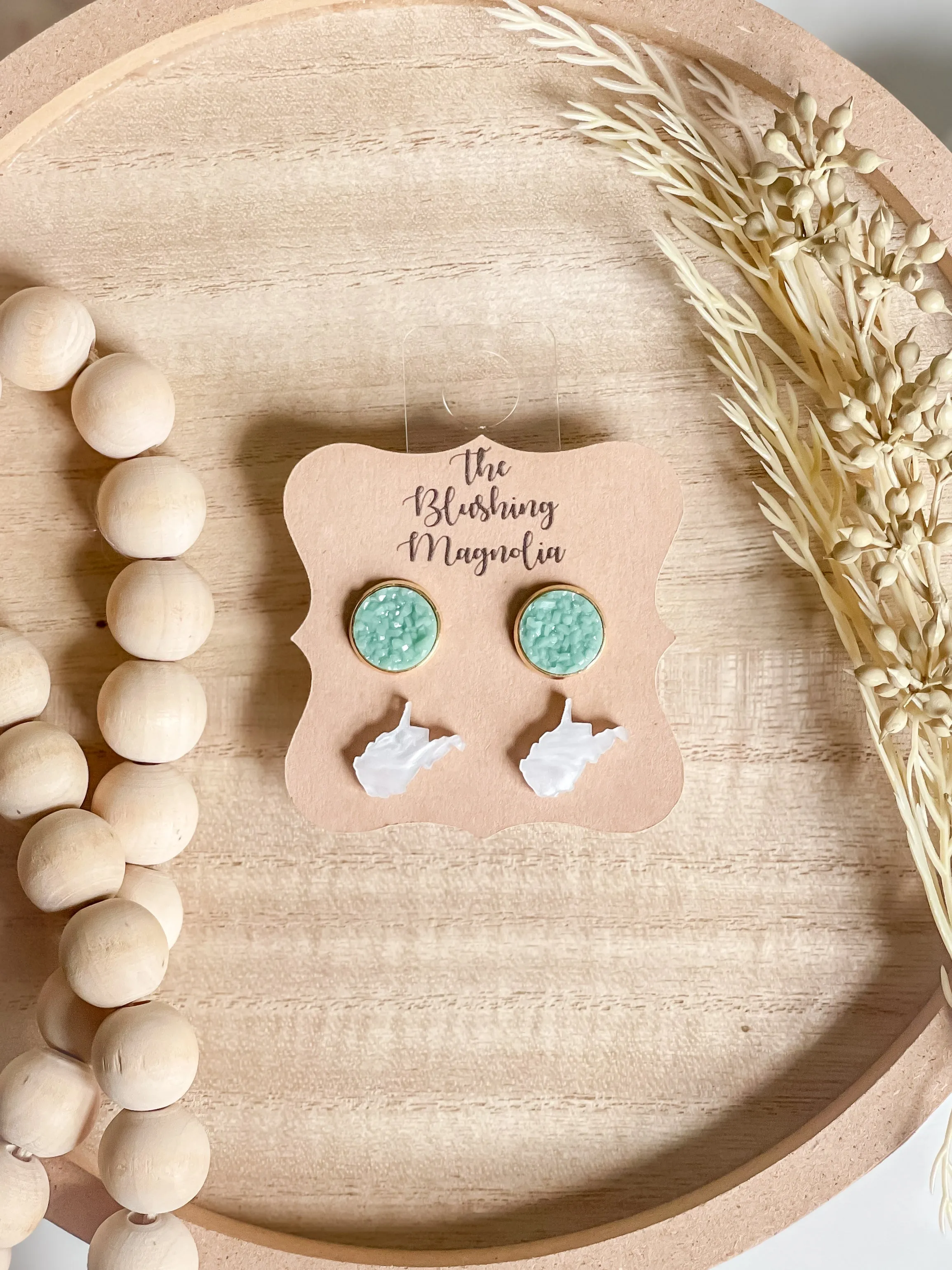 White Pearl WV   Mint Druzy Studs