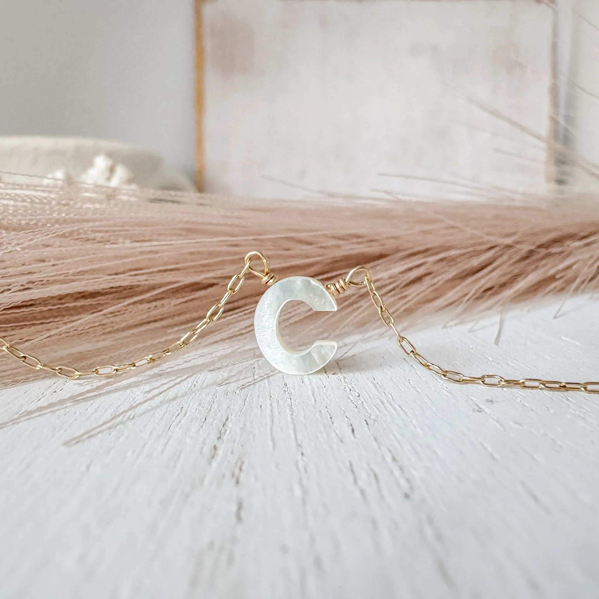 White Shell Initial Letter Necklace - Sterling or Gold - Any Initial