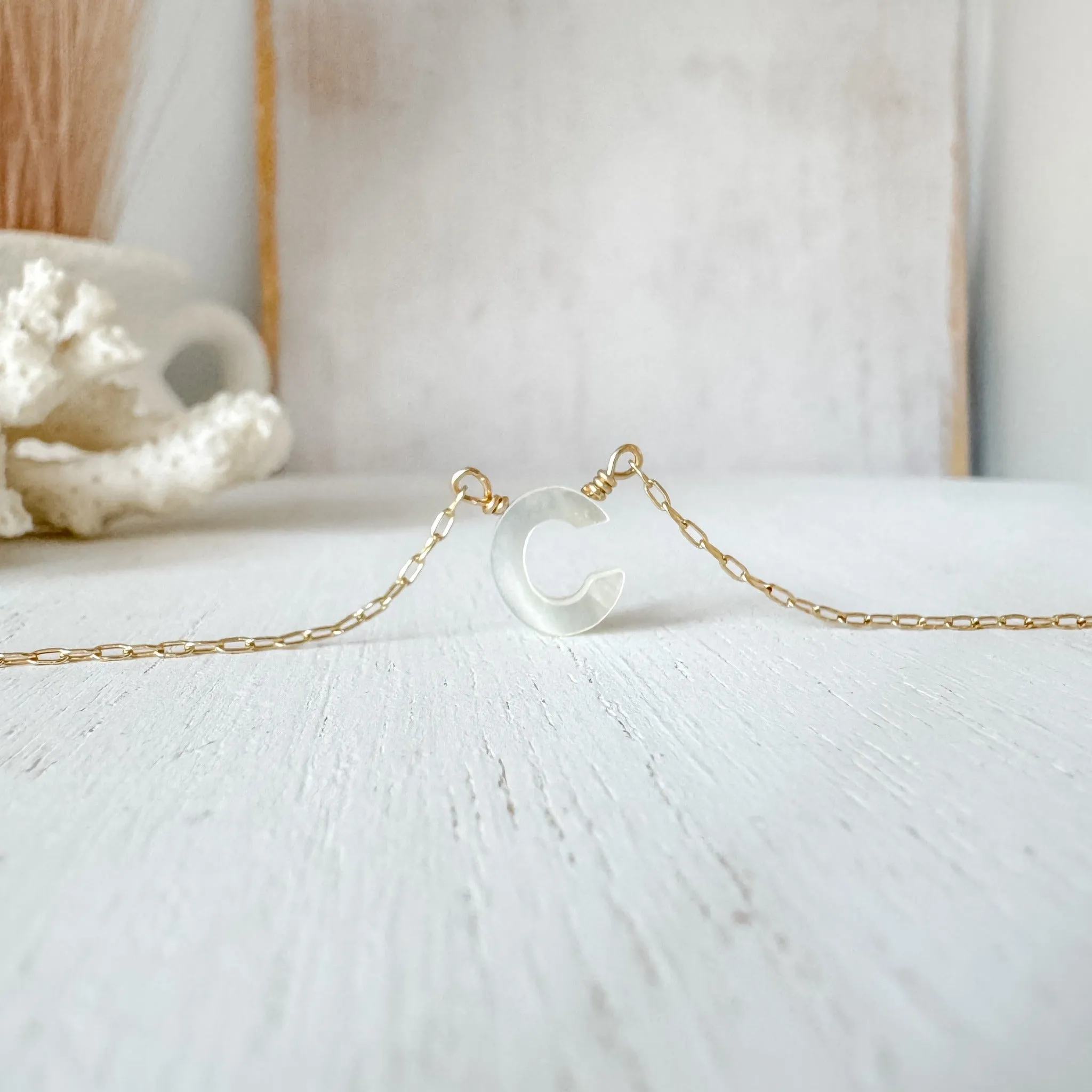 White Shell Initial Letter Necklace - Sterling or Gold - Any Initial