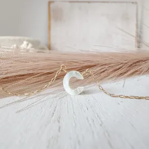 White Shell Initial Letter Necklace - Sterling or Gold - Any Initial