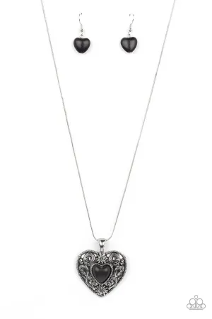 Wholeheartedly Whimsical - Black - Rustic Stone Heart Paparazzi Short Necklace