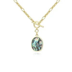 Women Sterling Silver Geometry Abalone Shell Necklace